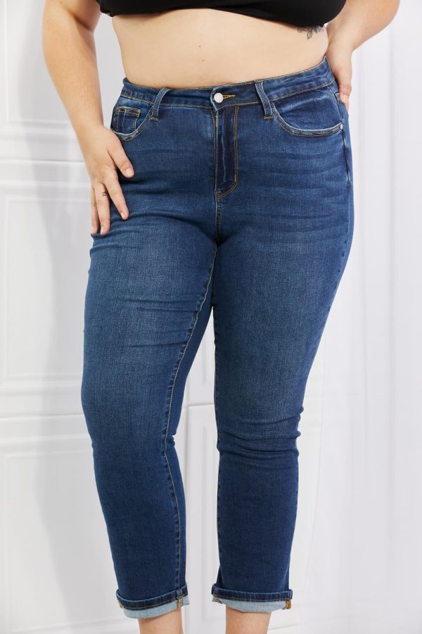 Judy Blue Crystal Full Size High Waisted Cuffed Boyfriend Jeans - Image 9