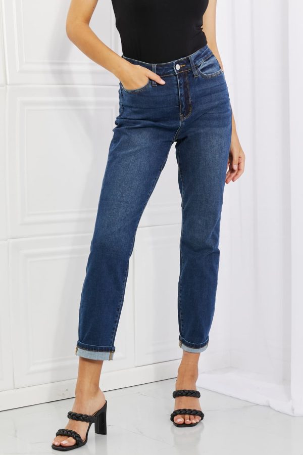Judy Blue Crystal Full Size High Waisted Cuffed Boyfriend Jeans - Image 3