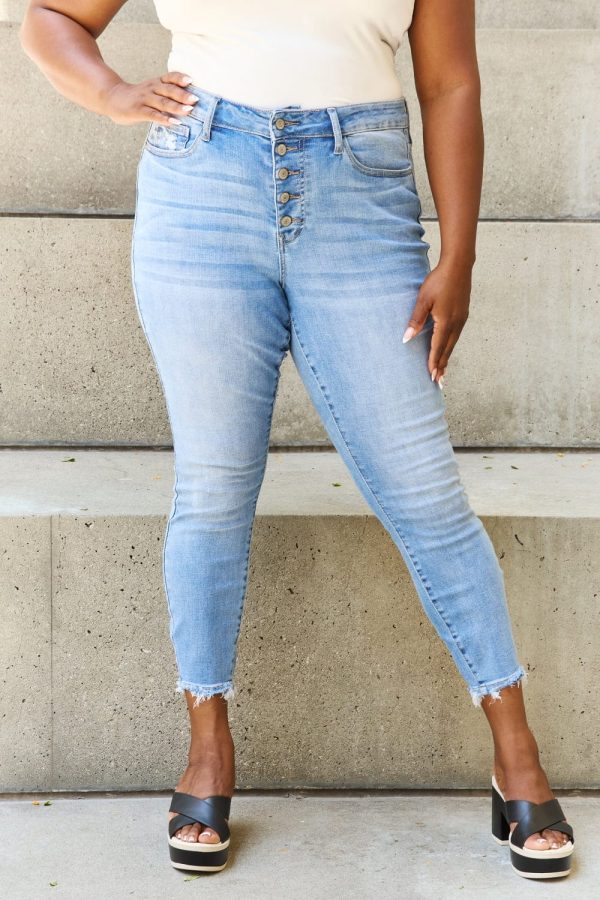 Judy Blue Full Size Button Fly Raw Hem Jeans - Image 5