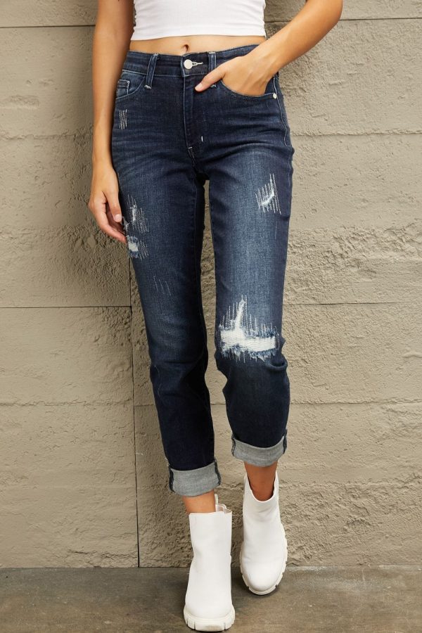 Judy Blue Full Size Mid Rise Distressed Cuffed Boyfriend Jeans - Image 6
