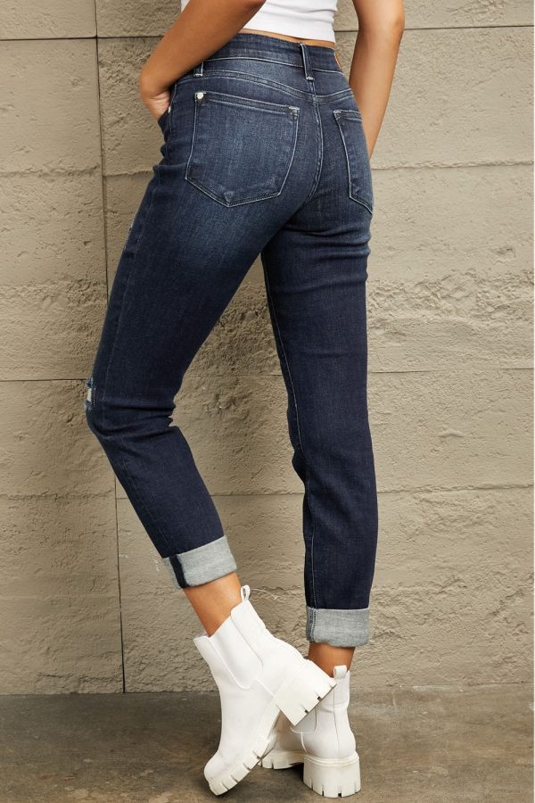 Judy Blue Full Size Mid Rise Distressed Cuffed Boyfriend Jeans - Image 8