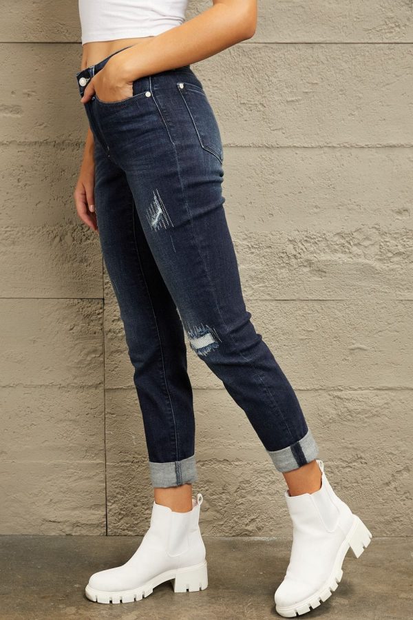 Judy Blue Full Size Mid Rise Distressed Cuffed Boyfriend Jeans - Image 7
