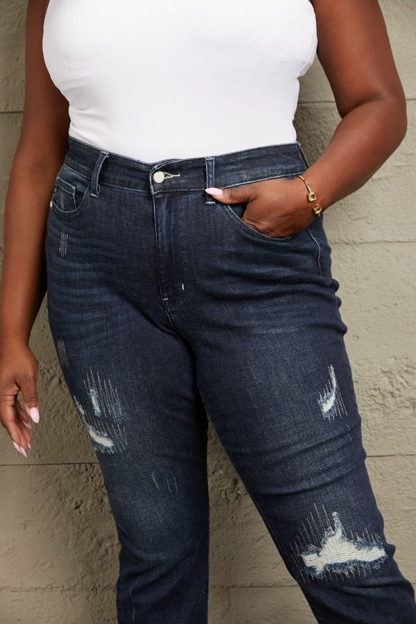 Judy Blue Full Size Mid Rise Distressed Cuffed Boyfriend Jeans - Image 5