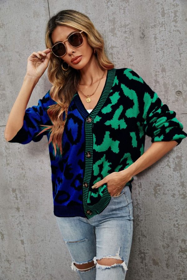 Leopard Button Front Ribbed Trim Cardigan - Image 17