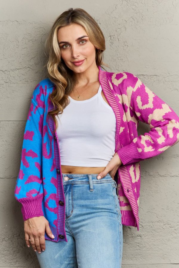 Leopard Button Front Ribbed Trim Cardigan - Image 4