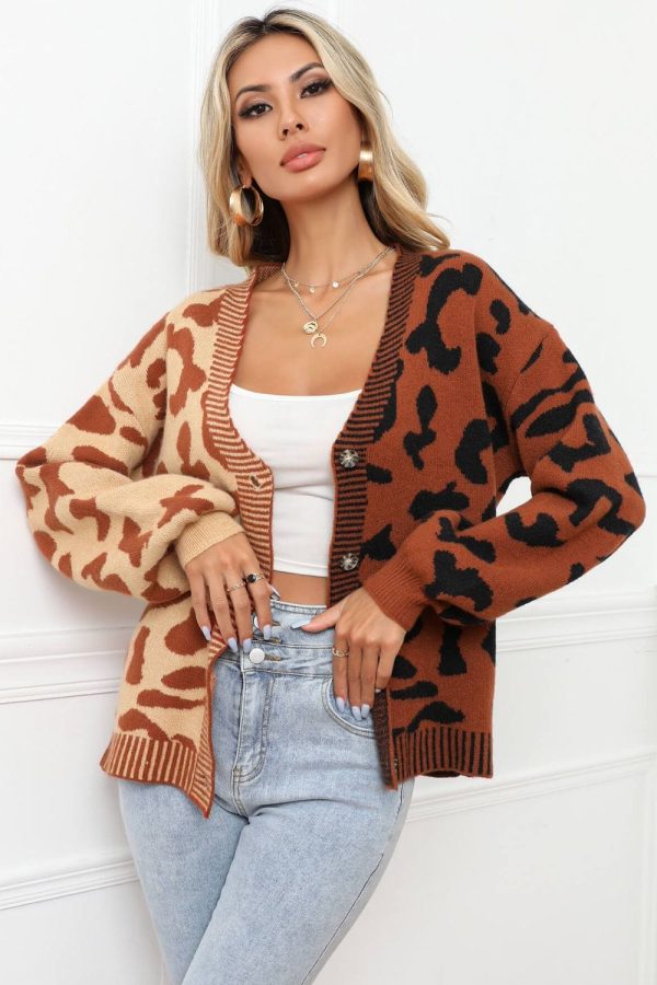Leopard Button Front Ribbed Trim Cardigan - Image 21