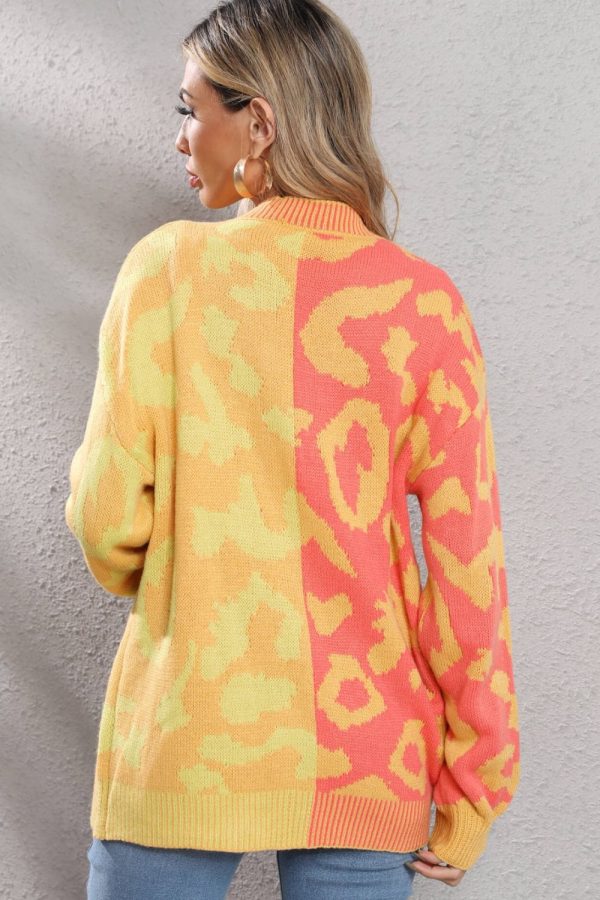 Leopard Button Front Ribbed Trim Cardigan - Image 10
