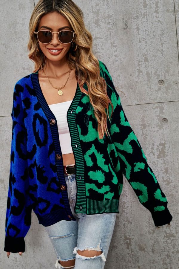 Leopard Button Front Ribbed Trim Cardigan - Image 16