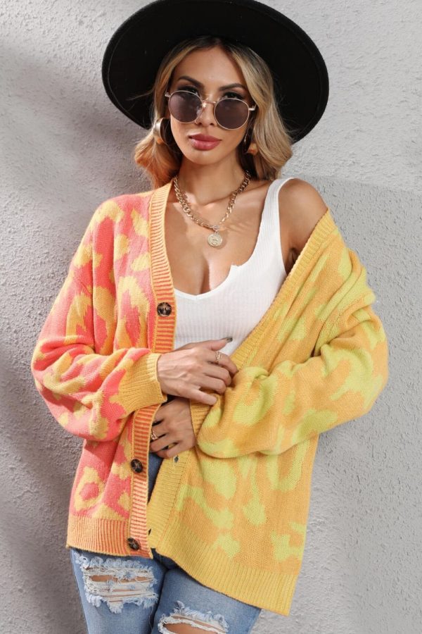 Leopard Button Front Ribbed Trim Cardigan - Image 9