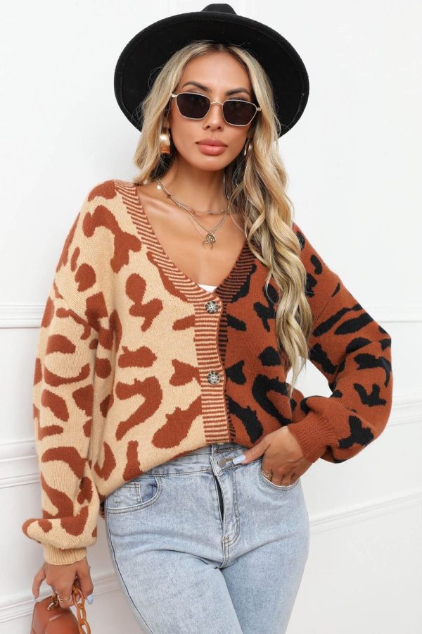 Leopard Button Front Ribbed Trim Cardigan - Image 20