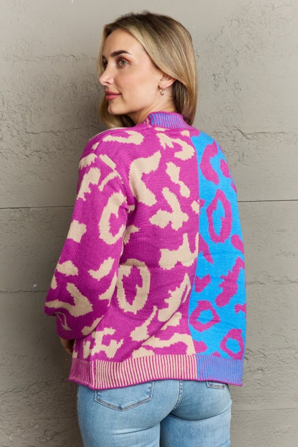 Leopard Button Front Ribbed Trim Cardigan - Image 2