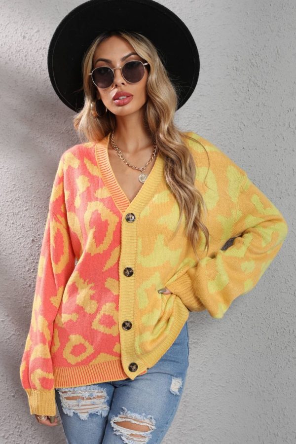 Leopard Button Front Ribbed Trim Cardigan - Image 7