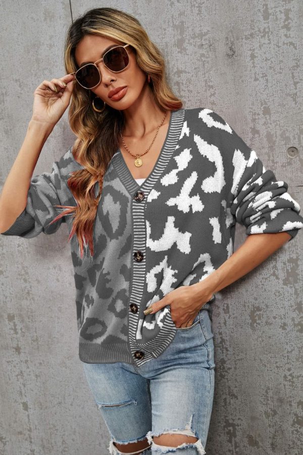 Leopard Button Front Ribbed Trim Cardigan - Image 11
