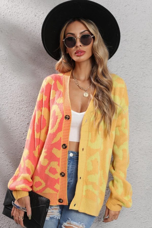 Leopard Button Front Ribbed Trim Cardigan - Image 8