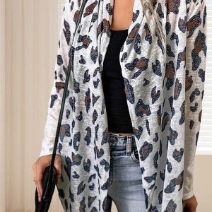 Leopard Print Cardigan Jacket With Loose Fit For Women