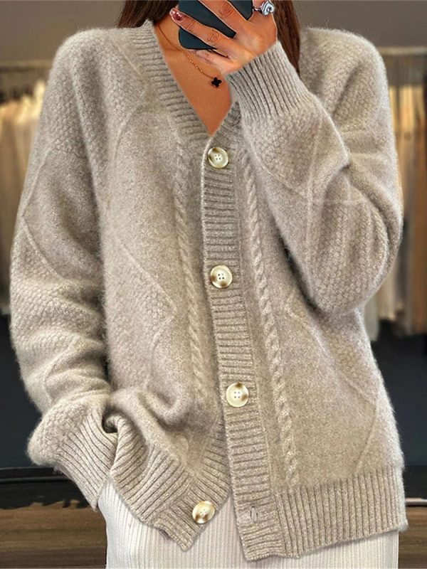 Ribbed V Neck Button-Up Cardigan Sweater for Women - Image 4