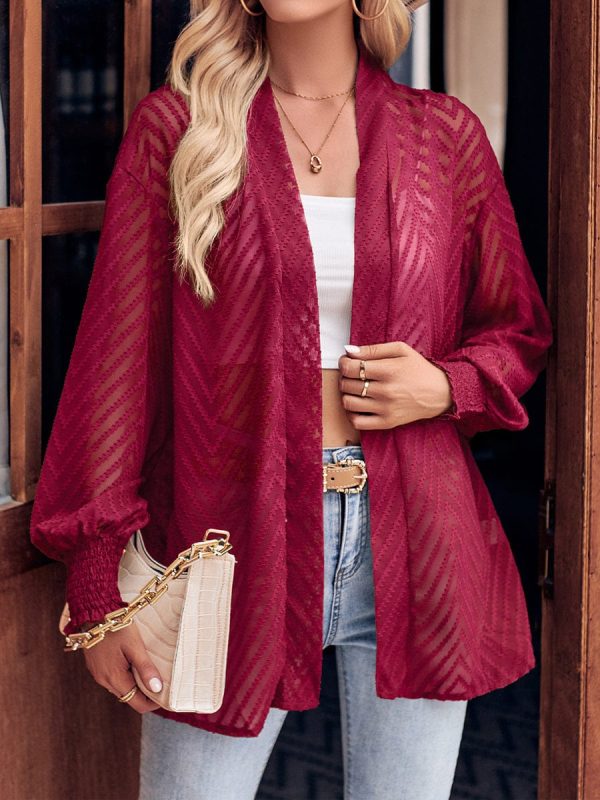 Comfortable Loose Jacquard  Fresh Fashion Casual Solid Color Cardigan - Closed - Bishop - Poet - Jewel - Image 6