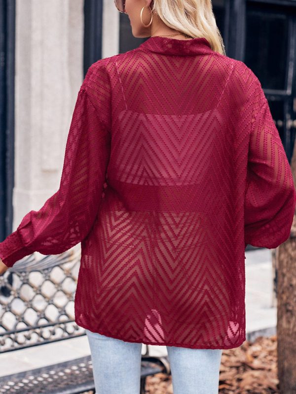 Comfortable Loose Jacquard  Fresh Fashion Casual Solid Color Cardigan - Closed - Bishop - Poet - Jewel - Image 9