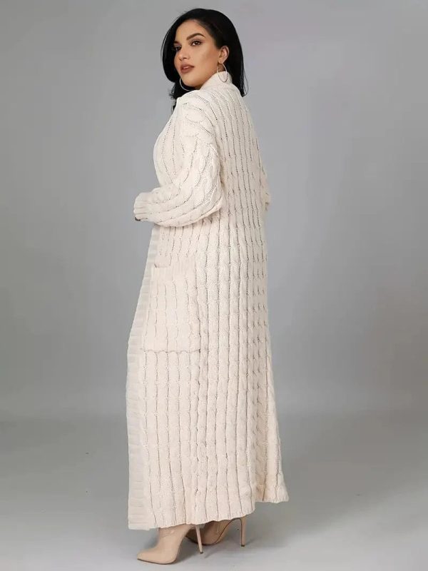 Elegant Solid Long Sleeve Mid-Calf Length Loose Cable Knit Cardigan - Image 10