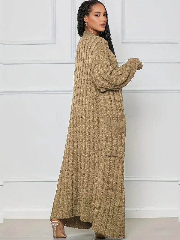 Elegant Solid Long Sleeve Mid-Calf Length Loose Cable Knit Cardigan - Image 5