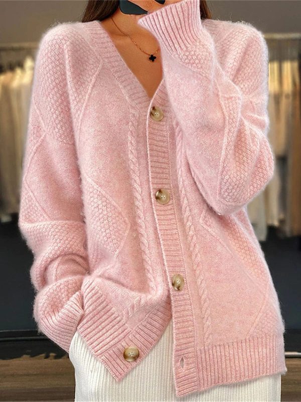 Ribbed V Neck Button-Up Cardigan Sweater for Women - Image 5