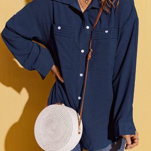 Simple Style Long Sleeve Solid Color Cardigan Top For Women With Single Breasted Pocket