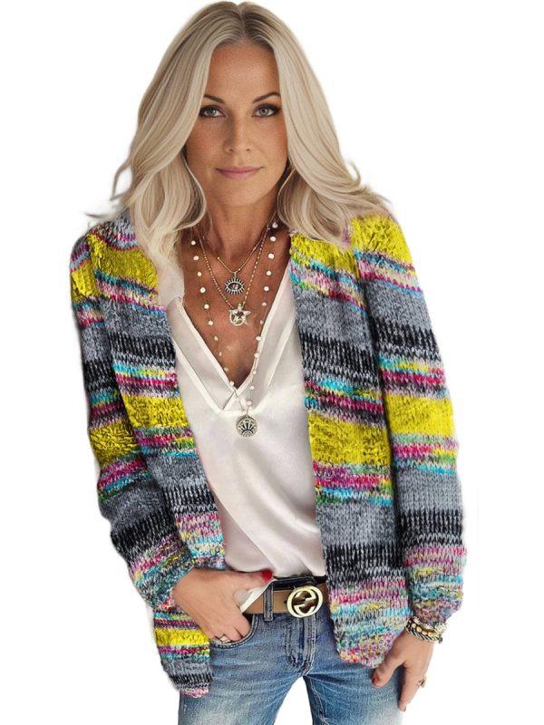 Striped Woolen Commuter Cardigan in Multicolor Print - Image 16