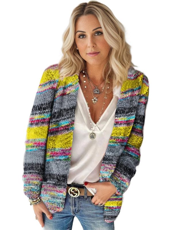 Striped Woolen Commuter Cardigan in Multicolor Print - Image 5