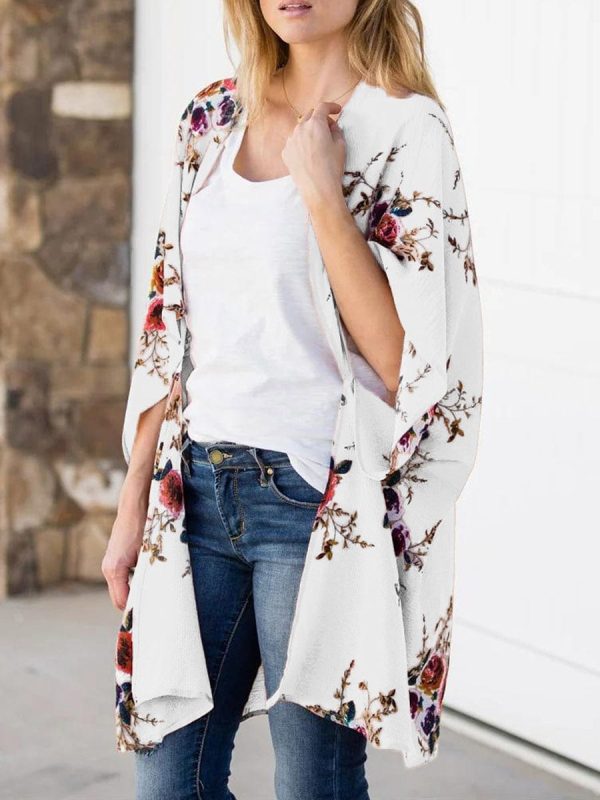 Stylish Batwing Sleeve Lightweight Printed Cardigan - Image 4