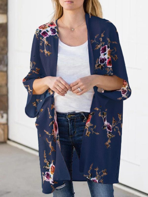 Stylish Batwing Sleeve Lightweight Printed Cardigan - Image 8