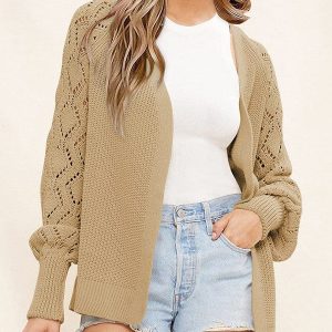 Stylish Solid Color Knitted Cardigan For Women With Mid-Length Design And Casual Style