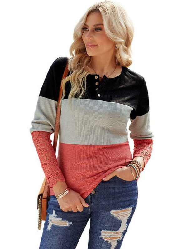Women'S Bamboo Striped Lace Top - Lightweight Contrast Sweater For Everyday Comfort - Image 6