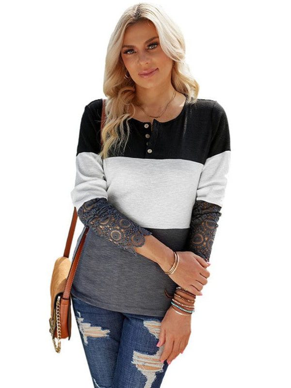 Women'S Bamboo Striped Lace Top - Lightweight Contrast Sweater For Everyday Comfort - Image 8