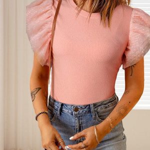 Women'S Fashion Ruffle Sleeve Pullover In Vibrant Solid Colors & Short Sleeves
