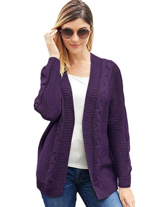 Women'S Solid Color Knitted Cardigan With Long Sleeves And Buttonless Design - Image 18