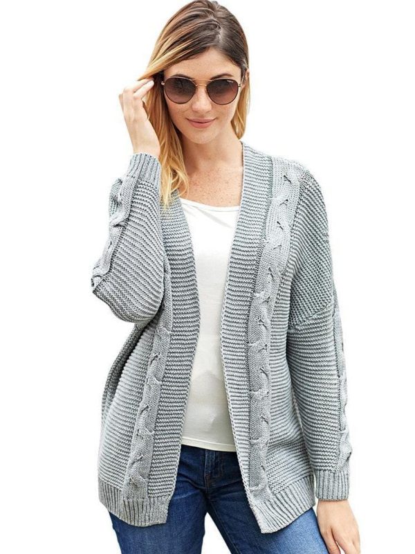 Women'S Solid Color Knitted Cardigan With Long Sleeves And Buttonless Design - Image 7