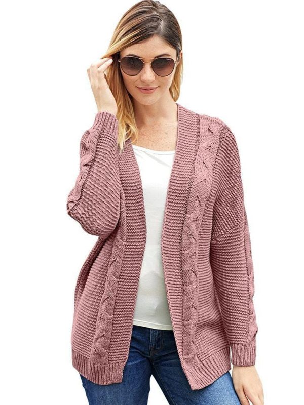 Women'S Solid Color Knitted Cardigan With Long Sleeves And Buttonless Design - Image 6