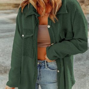 Women'S Versatile Cotton Cardigan Jacket With Long Sleeves In Solid Color