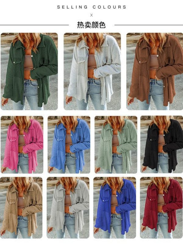 Women'S Versatile Cotton Cardigan Jacket With Long Sleeves In Solid Color - Image 17