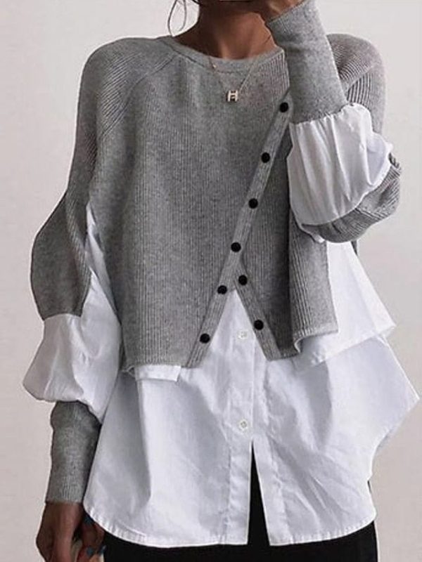 Stylish Gray Crochet Knit Pullover Sweater for Women - Image 5